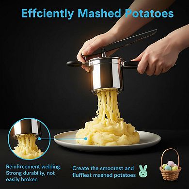 Stainless Steel Potato Ricer with 3 Discs Heavy Duty Masher for Mashed Potatoes Spaetzle Gnocchi