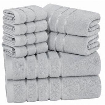 8 pc Luxury Towel Set 600 GSM Ring Spun Cotton Highly Absorbent Viscose Stripe