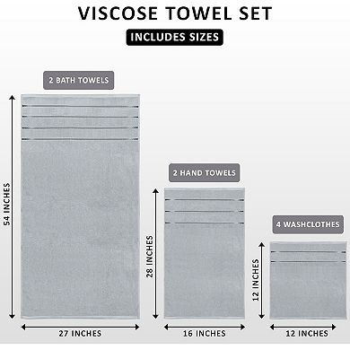 8 Piece Luxury Towel Set 600 GSM Ring Spun Cotton Highly Absorbent Viscose Stripe