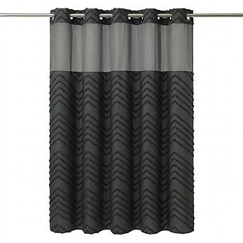 No Hook Tufted Chevron Shower Curtain with Snap-In Waterproof Liner