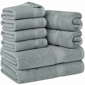 8 pc Luxury Towel Set Ring Spun Cotton Super Absorbent Thick Soft Durable Double Stitched Hemmed