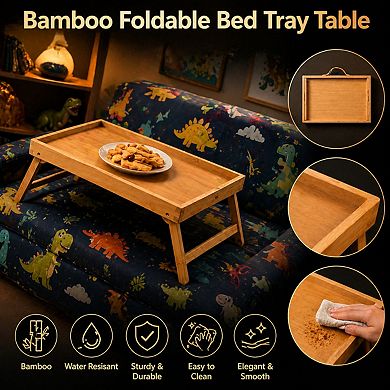 Bamboo Folding Bed Tray Table with Handles for Breakfast Laptop Eating