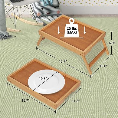 Bamboo Folding Bed Tray Table with Handles for Breakfast Laptop Eating