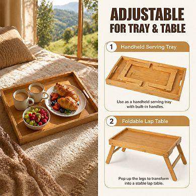 Bamboo Folding Bed Tray Table with Handles for Breakfast Laptop Eating