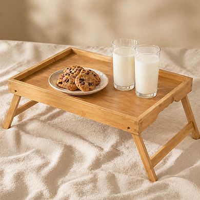 Bamboo Folding Bed Tray Table with Handles for Breakfast Laptop Eating