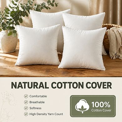 Pillow Inserts Set of 4 Cotton Cover Virgin Microfiber for Couch Sofa Bed