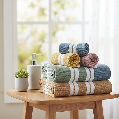 6-piece Reversible Yarn Dyed Jacquard Towel Set Super Absorbent Quick Dry Combed Cotton