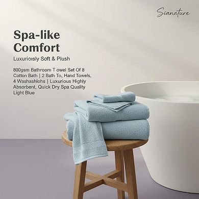 Bathroom Towel Set 8 Piece 800 GSM 100 Cotton 2 Bath 2 Hand 4 Cloth