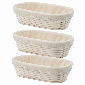 3-Pack 10-inch Oval Rattan Proofing Baskets with Liners for Sourdough