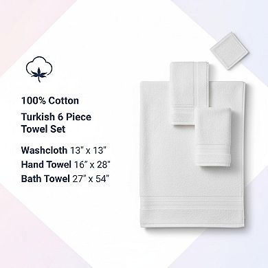 Luxury 6 Piece Towel Set 600 GSM Cotton Soft Absorbent Quick Drying Bathroom
