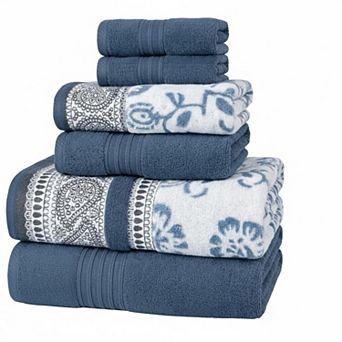 Floral Trail Towel Set 6 pc Yarn Dyed Jacquard Navy
