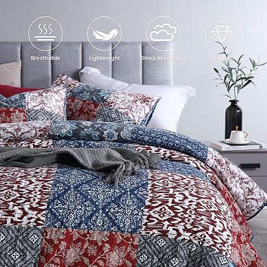 100% Cotton Patchwork Reversible Boho Bedding Set With Pillow Shams Lightweight Year Round Quilt Set