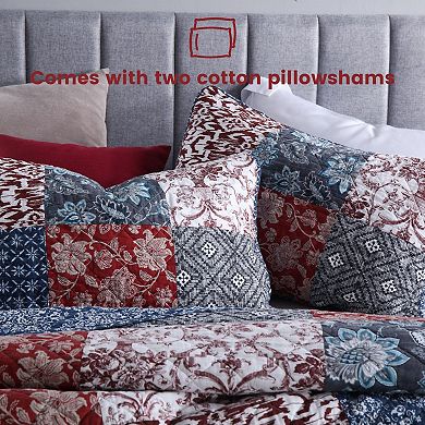 100% Cotton Patchwork Reversible Boho Bedding Set With Pillow Shams Lightweight Year Round Quilt Set