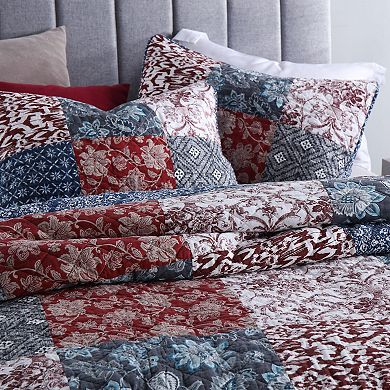 100% Cotton Patchwork Reversible Boho Bedding Set With Pillow Shams Lightweight Year Round Quilt Set