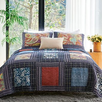 100% Cotton Patchwork Reversible Boho Bedding Set With Pillow Shams Lightweight Year Round Quilt Set