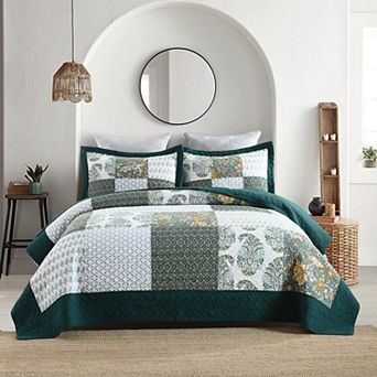 100% Cotton Patchwork Reversible Boho Bedding Set With Pillow Shams Lightweight Year Round Quilt Set