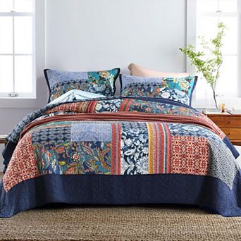100% Cotton Patchwork Reversible Boho Bedding Set With Pillow Shams Lightweight Year Round Quilt Set