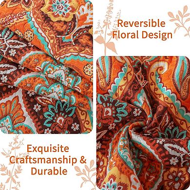 Boho Floral Farmhouse Quilt Set Soft Lightweight Reversible Coverlet Bedding