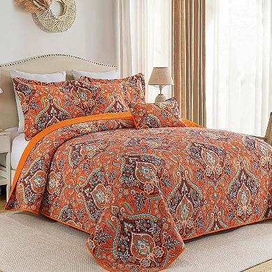 Boho Floral Farmhouse Quilt Set Soft Lightweight Reversible Coverlet Bedding