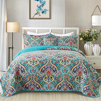 Boho Floral Farmhouse Quilt Set Soft Lightweight Reversible Coverlet Bedding