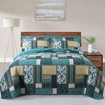Boho Floral Farmhouse Quilt Set Soft Lightweight Reversible Coverlet Bedding