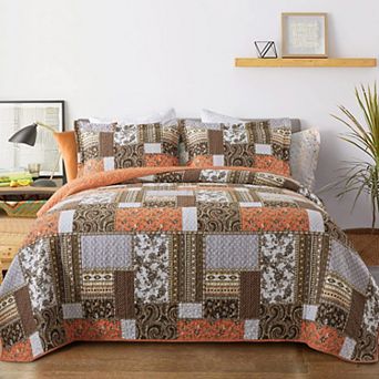 Boho Floral Farmhouse Quilt Set Soft Lightweight Reversible Coverlet Bedding