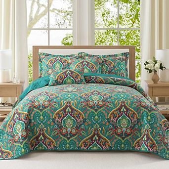 Boho Floral Farmhouse Quilt Set Soft Lightweight Reversible Coverlet Bedding