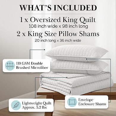 Lightweight Quilted Bedspread Set With Matching Pillow Shams Soft Easy Care Microfiber