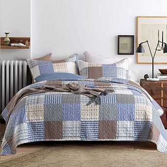 100% Cotton Patchwork Reversible Bedding Quilt Set With Pillow Shams Lightweight Boho Bedroom Decor