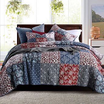 100% Cotton Patchwork Reversible Bedding Quilt Set With Pillow Shams Lightweight Boho Bedroom Decor