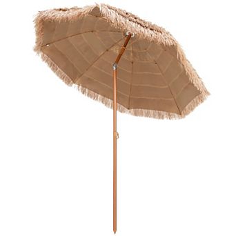 Costway 7.2FT Patio Thatched Tiki Umbrella W/Tilt 8 Ribs Hawaiian Hula Beach