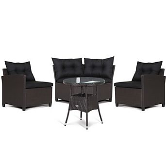 Costway 4 pc Patio Rattan Furniture Set Cushioned Sofa Glass Table Garden