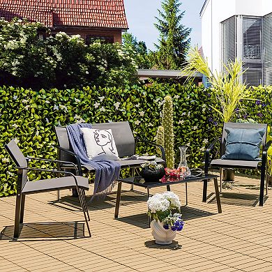 Costway 4 PCS Patio Furniture Set Loveseat Sofas Armrest Glass Table Deck