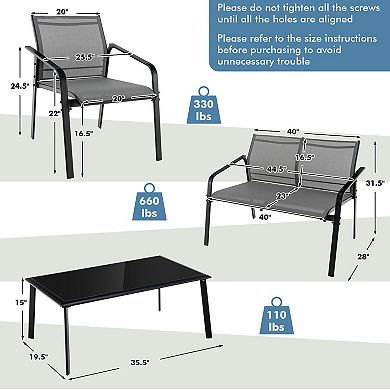 Costway 4 PCS Patio Furniture Set Loveseat Sofas Armrest Glass Table Deck