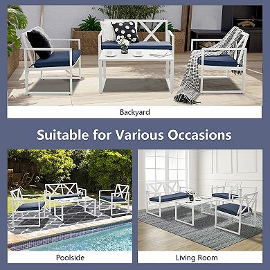 Costway 4PCS Patio Conversation Furniture Set Armrest Cushioned Loveseat Sofas Garden