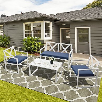Costway 4PCS Patio Conversation Furniture Set Armrest Cushioned Loveseat Sofas Garden