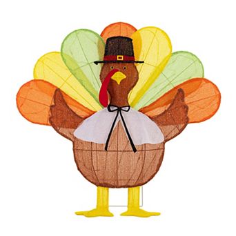 Glitzhome 35.5"L Thanksgiving Lighted Fabric Turkey Outdoor Decor with 100 LED Lights