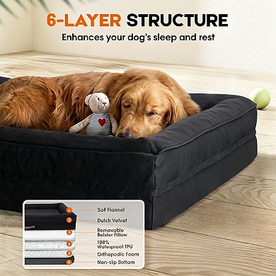 Black Orthopedic Dog Sofa Waterproof Removable Cover