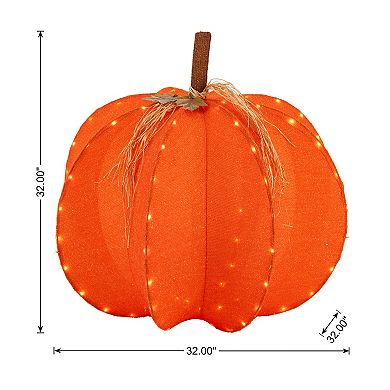 Glitzhome Fall 3D Lighted Foldable Pumpkin Outdoor Decor with Golden Hued LED Lights, w/Timer