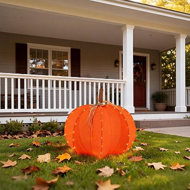 Glitzhome Fall 3D Lighted Foldable Pumpkin Outdoor Decor with Golden Hued LED Lights, w/Timer