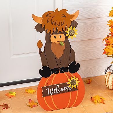 Glitzhome Wood Porch Sign Standing Decor for Fall Harvest