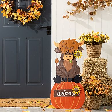Glitzhome Wood Porch Sign Standing Decor for Fall Harvest