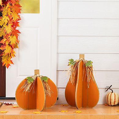 Glitzhome Fall Wood Interlocking Pumpkin Porch Decor