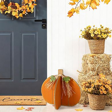 Glitzhome Fall Wood Interlocking Pumpkin Porch Decor