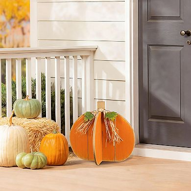 Glitzhome Fall Wood Interlocking Pumpkin Porch Decor