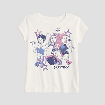 Girls 4-12 K-Pop Demon Hunters Huntrix Group Sketch Flowers & Stars Graphic Tee