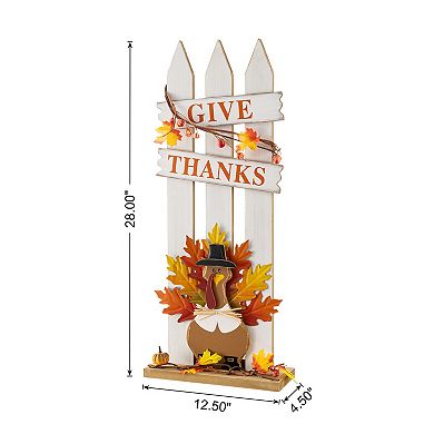 Glitzhome 28"H Thanksgiving Wooden Fence Turkey Porch Decor