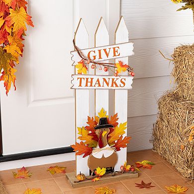 Glitzhome 28"H Thanksgiving Wooden Fence Turkey Porch Decor