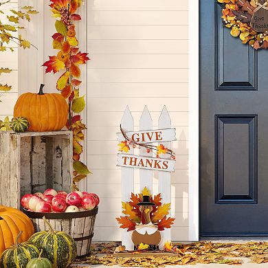 Glitzhome 28"H Thanksgiving Wooden Fence Turkey Porch Decor