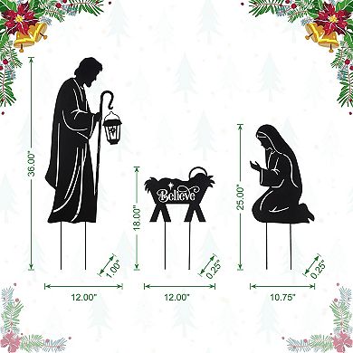 Glitzhome 36"H S/3 Christmas Metal Silhouette Holy Family Yard Stake with Timer